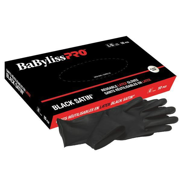 Medium Resuable Black Satin Latex Gloves 10/Box