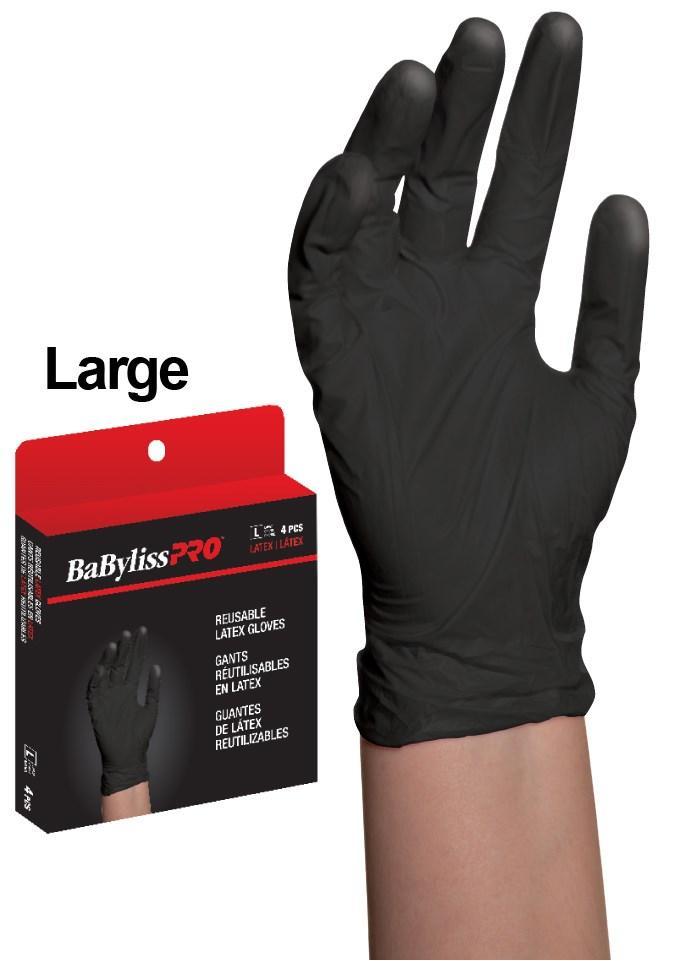 Large Reusable Black Satin Latex Gloves 4/Box