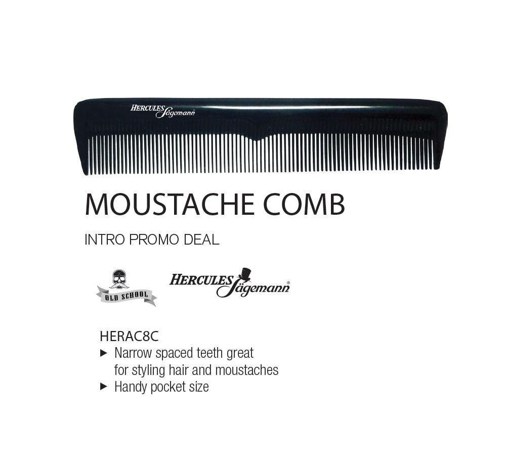 HERCULES Black Premium Hard Rubber Moustache Comb 5 Inch